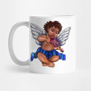 Black Angel playing the violin - Serene sun kissed curly haired Baby cherub angel classical art Mug